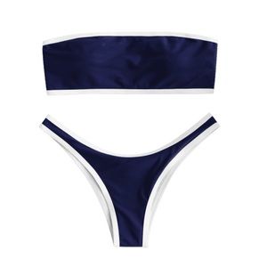 Contrast Trim Bandeau Bikini Set